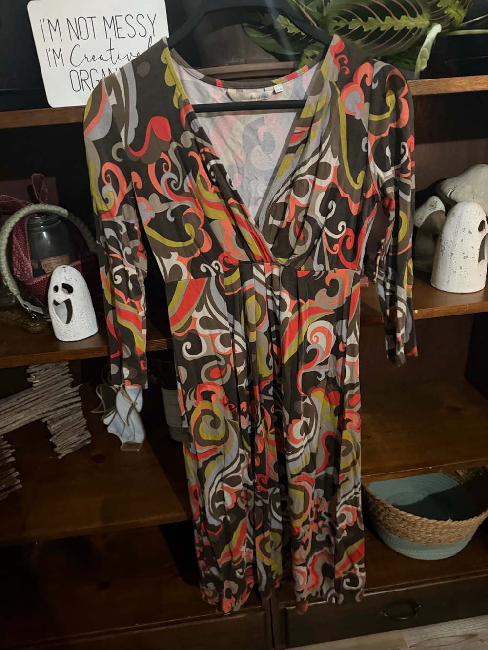 Boden Multicolor Swirl Wrap-Style Long Sleeve Dress
